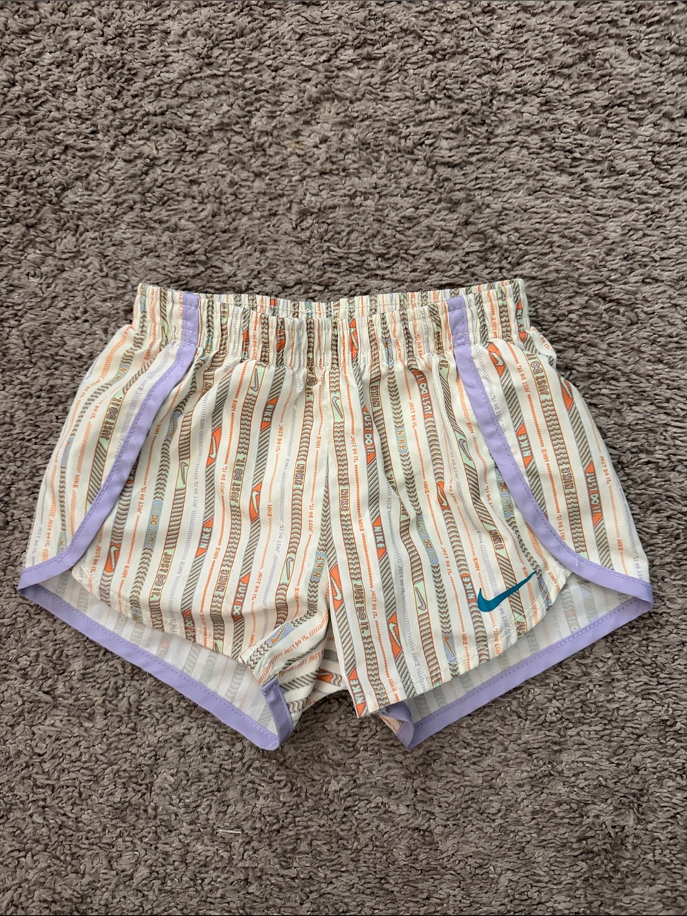 Nike Kids Cream Striped Shorts with Lavender Trim